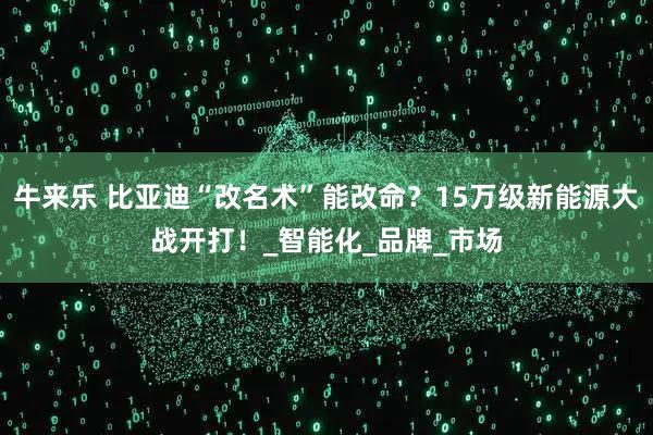 牛来乐 比亚迪“改名术”能改命？15万级新能源大战开打！_智能化_品牌_市场